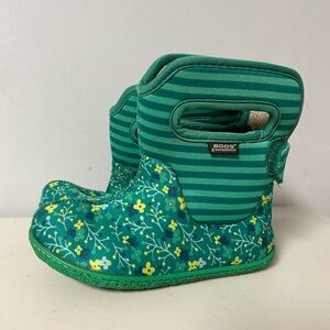 Bogs Green Floral Kids Boots